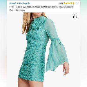 Free People Green Mini Dress with Embroidered Details